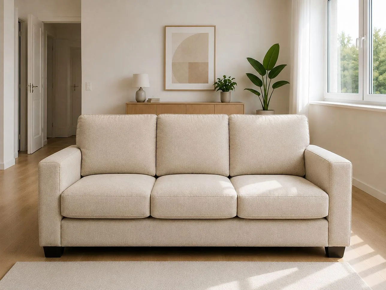 Nachher: dasselbe Sofa im Wohnzimmer nach der Lieferung